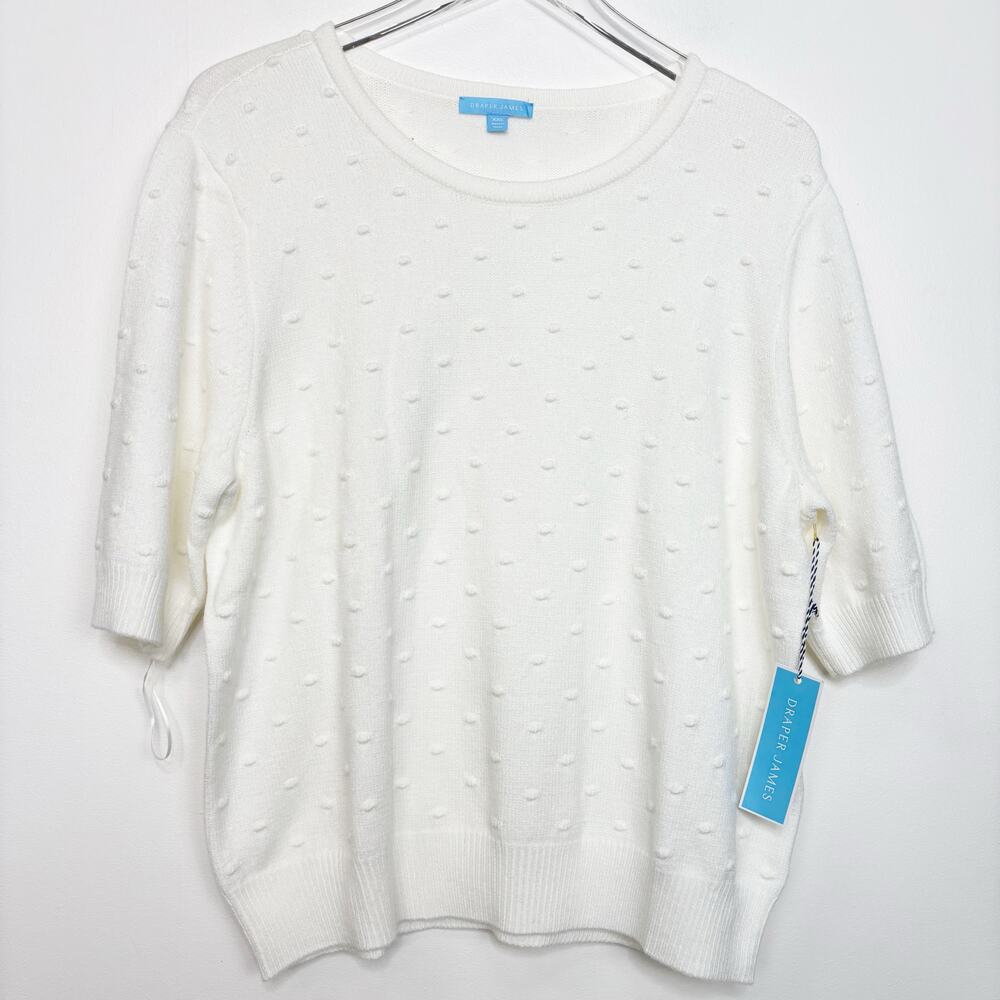NWT White Cream Draper James Short Sleeve Popcorn Sweater XXL